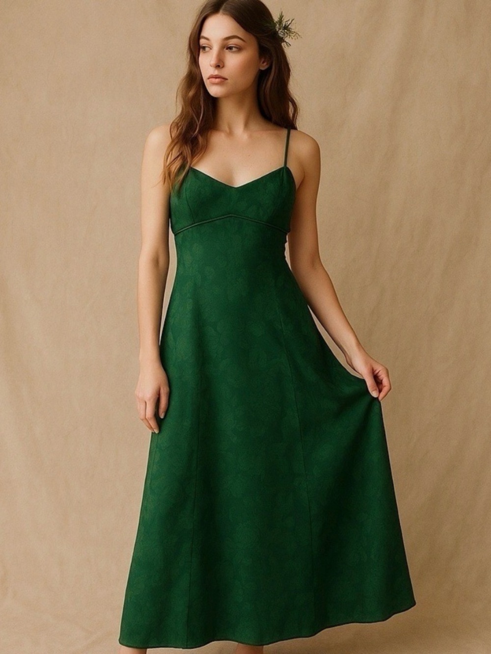 Wayf Emerald Green Midi Slip Dress